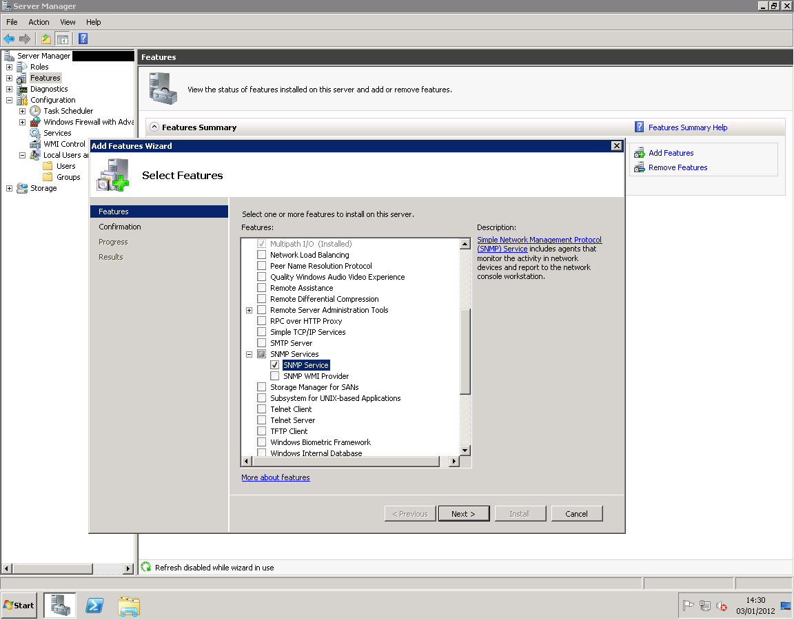 Настройка snmp на windows server 2012