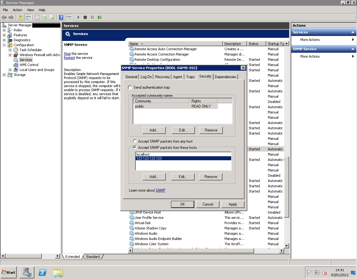 Настройка snmp на windows server 2012