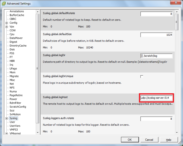 Getting ESXi 5.0 to use a remote syslog server